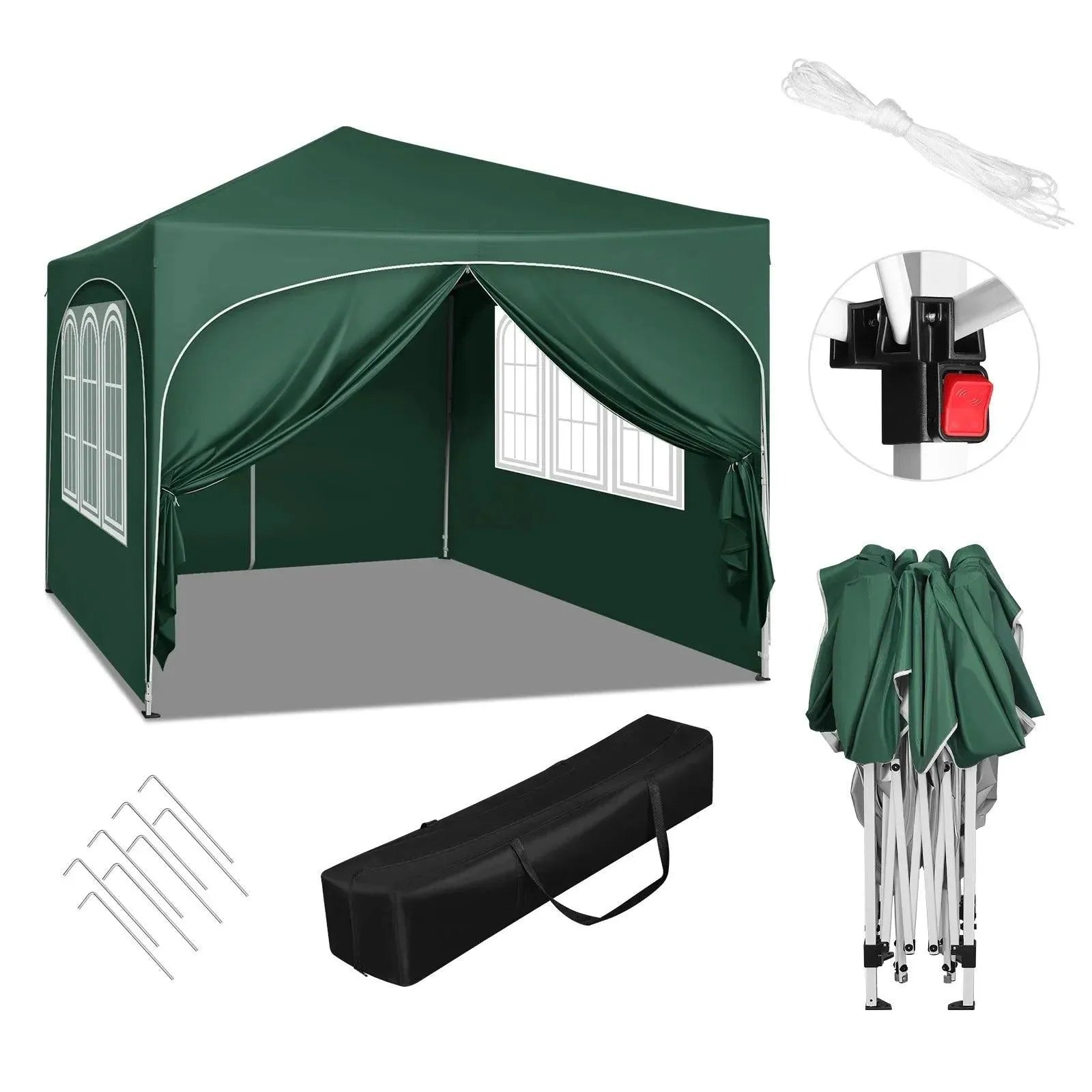 Feronza™ 3x3m Opvouwbare Gazebo met 4 Zijkanten - Waterdicht, UV-Bestendig en Hoogte Verstelbaar - Feronza